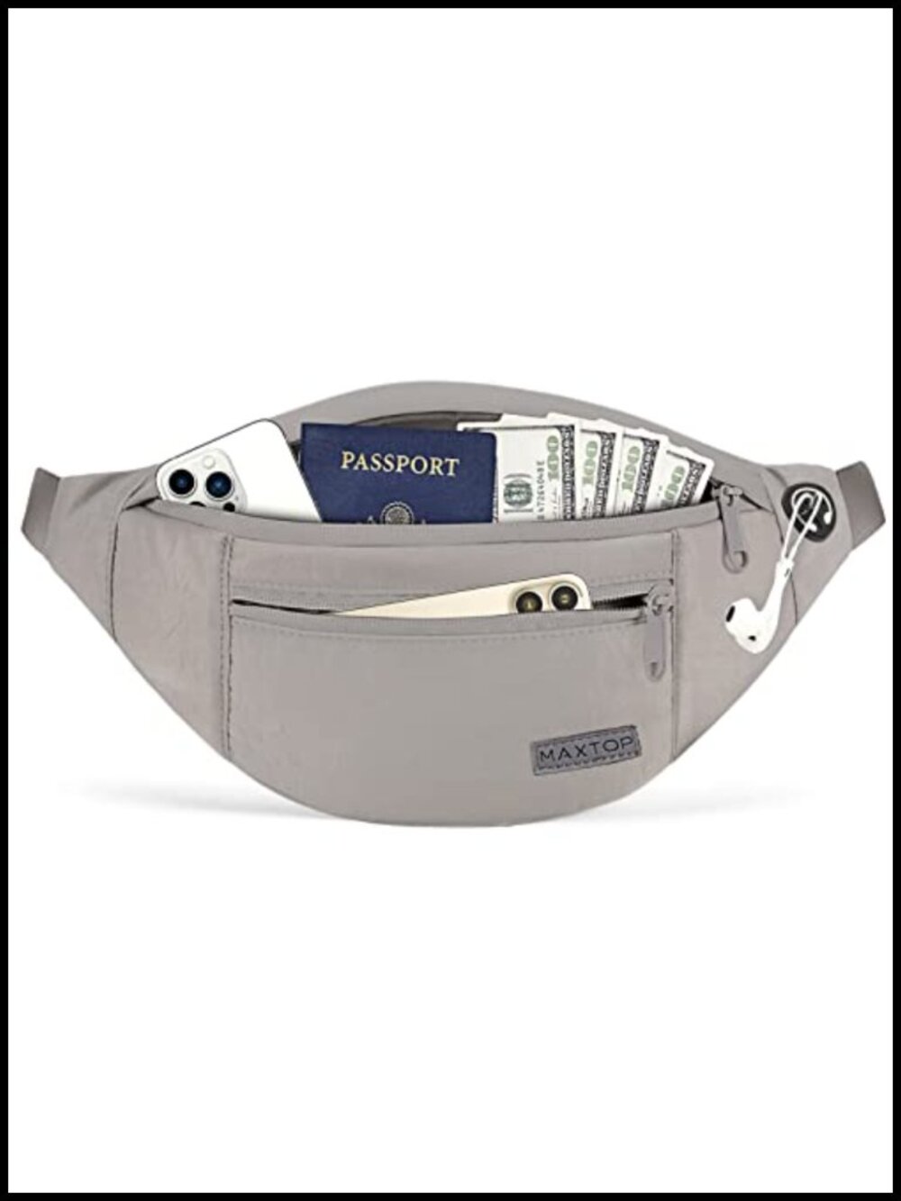 MAXTOP Unisex Nylon Waist Pack Crossbody Fanny Pack 4 Zippered Pockets